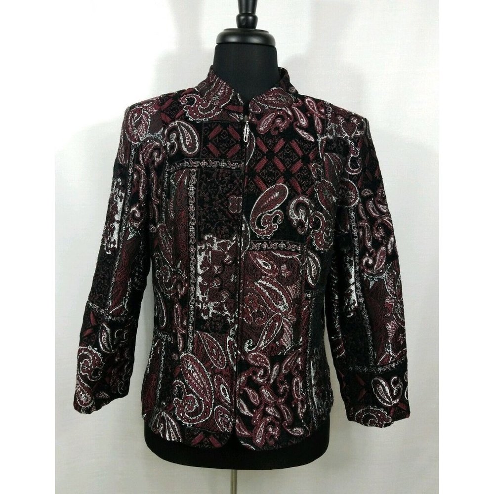 Christopher & Banks Long Sleeve Dinner Jacket Womens Large Blazer Silver Black
